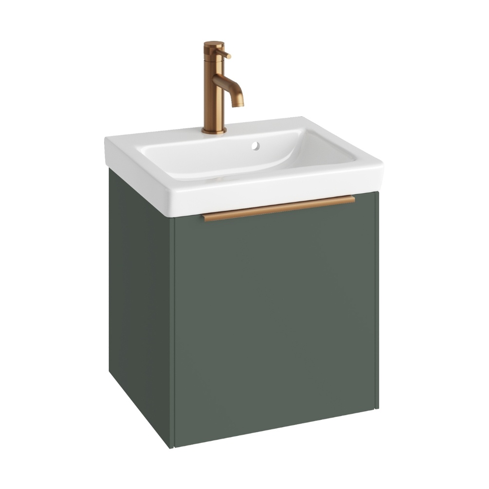 Product Cut out image of the Abacus Concept Simple S3 Sage Green 450mm Basin & Vanity Unit with a Brushed Bronze Furniture Handle